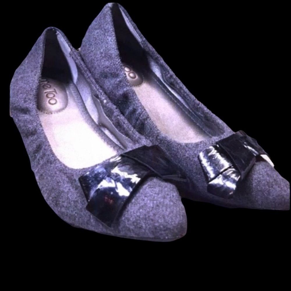 Me Too Shoes Grey Wool Bow Pointy Ballet Flats Y